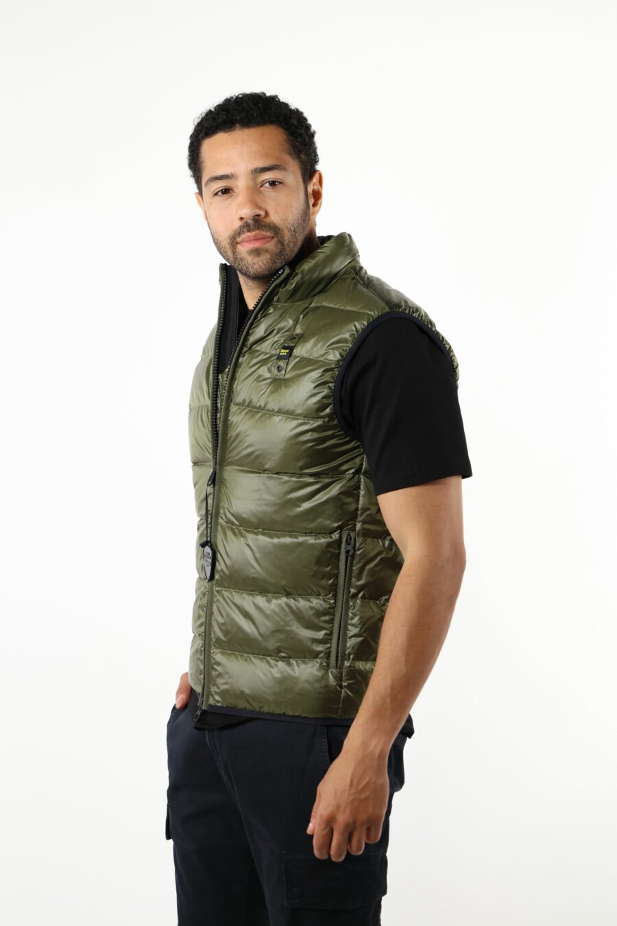 Military green waistcoat with straight lines and minilogue - 111451