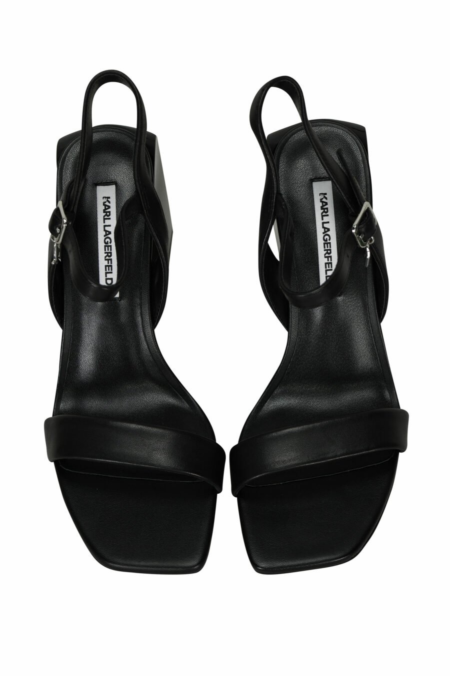 Sandálias pretas com salto grosso e mini-logotipo em charms - 5059529390289 4