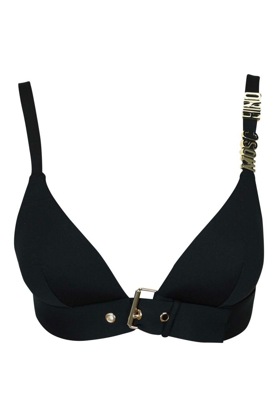 Top de bikini negro con hebilla de cinturón y logo "lettering" dorado - 667113648637