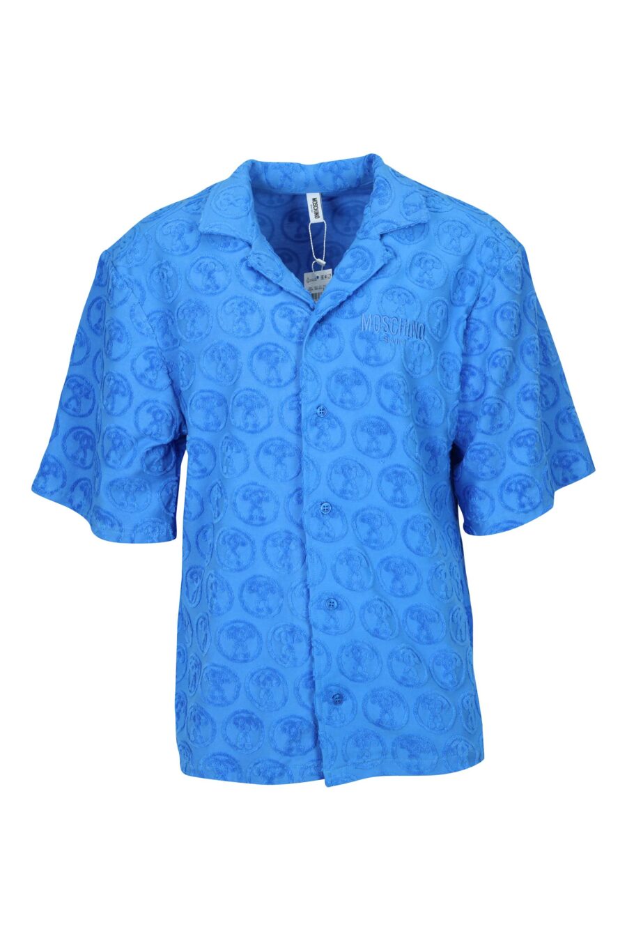Chemise bleue à manches courtes avec "all over logo" double question - 667113670638