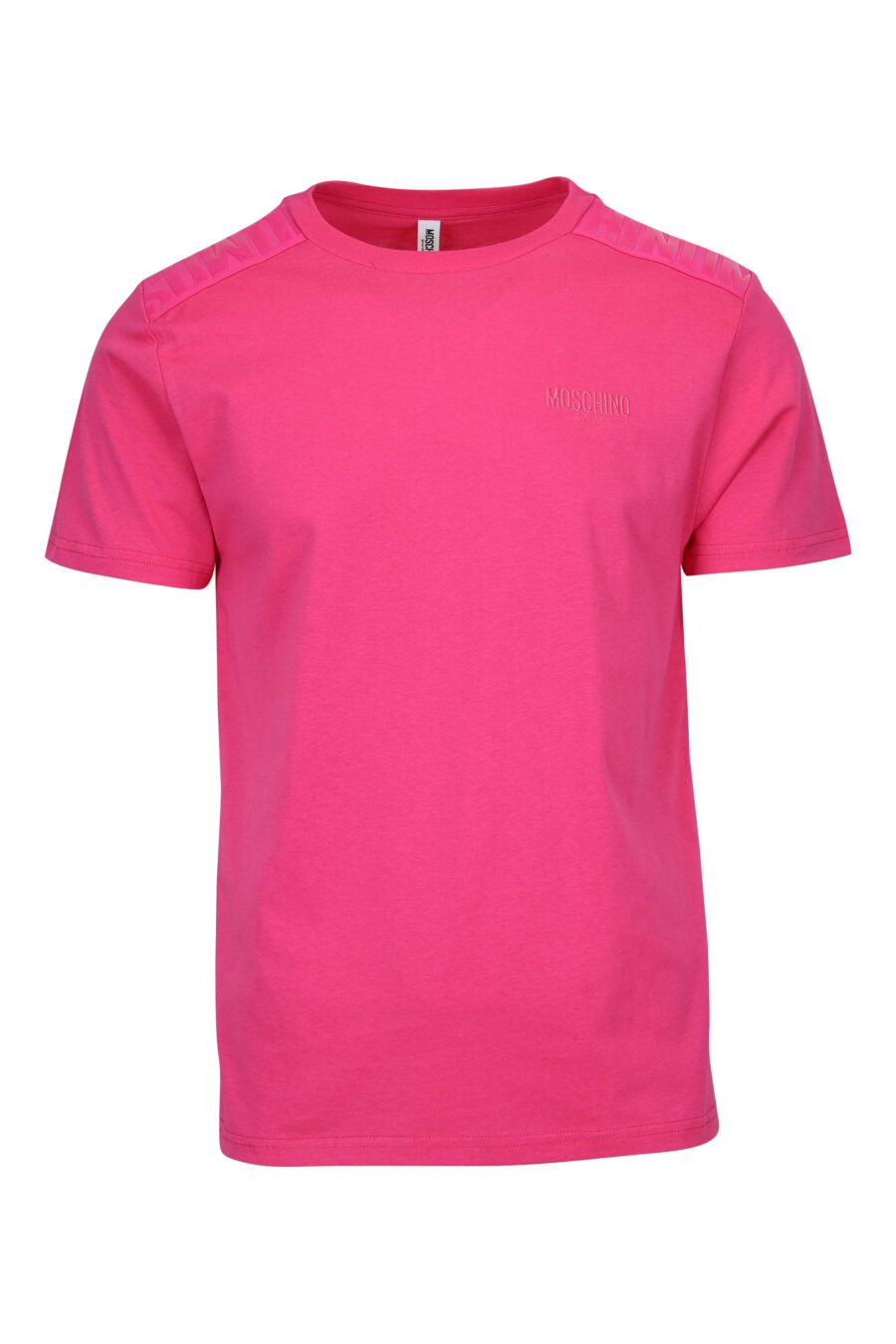 T-shirt fuchsia avec logo en caoutchouc monochrome sur les épaules - 667113671888