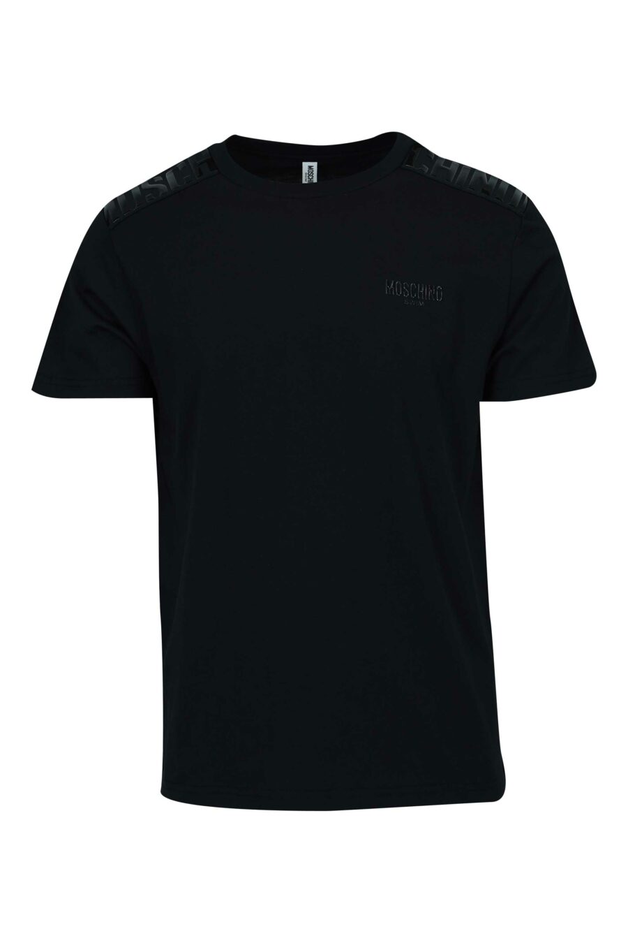 T-shirt noir avec logo en caoutchouc monochrome sur les épaules - 667113671994