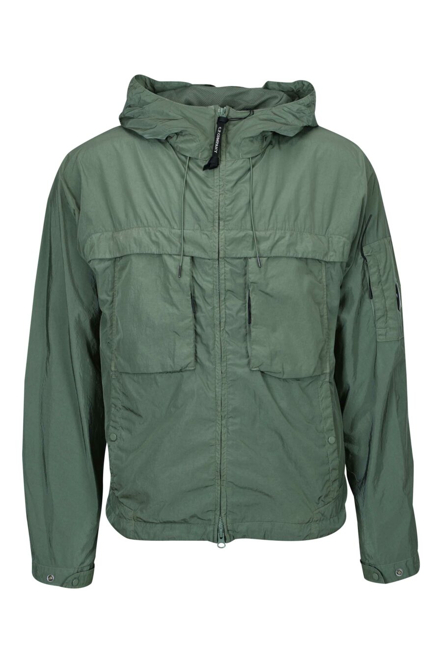 Taupe green jacket with hood and logo - 7620943713411