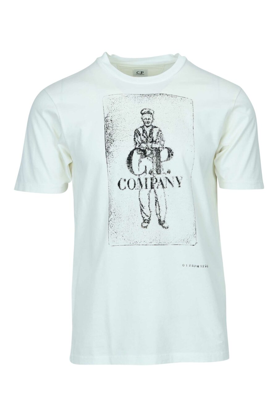 T-shirt branca com maxilogue de marinheiro e logótipo "cp" - 7620943776478