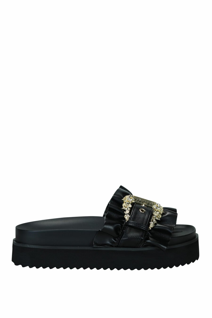 Sandales noires à plateforme avec boucle baroque dorée - 8052019607192