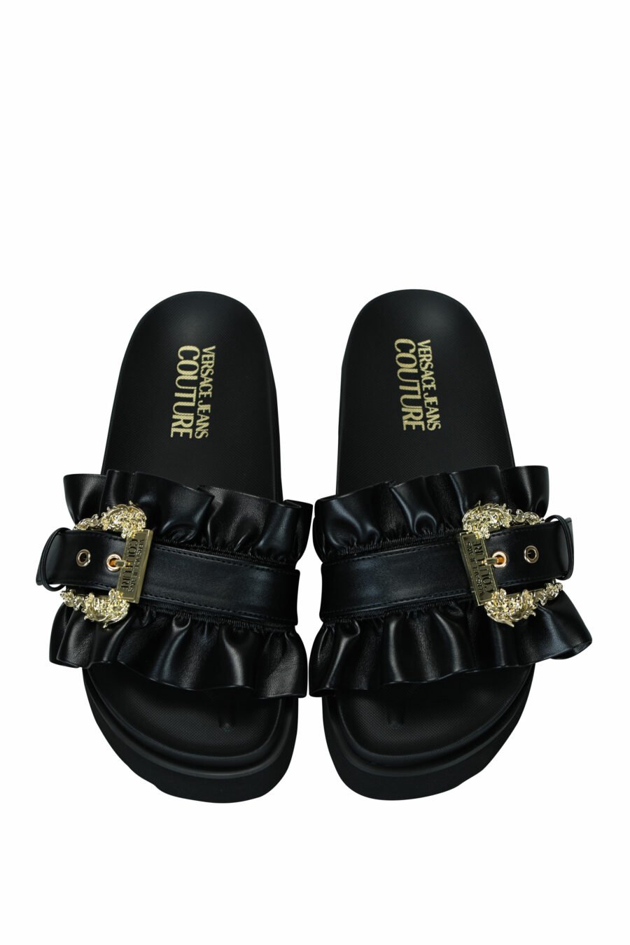 Sandales noires à plateforme avec boucle baroque dorée - 8052019607192 2