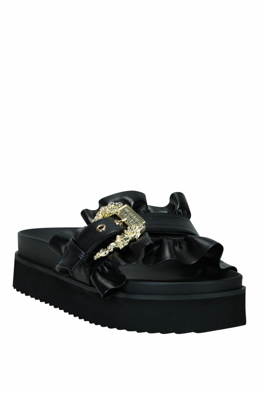 Sandalias negras con plataforma y hebilla barroca dorada - 8052019607192 3