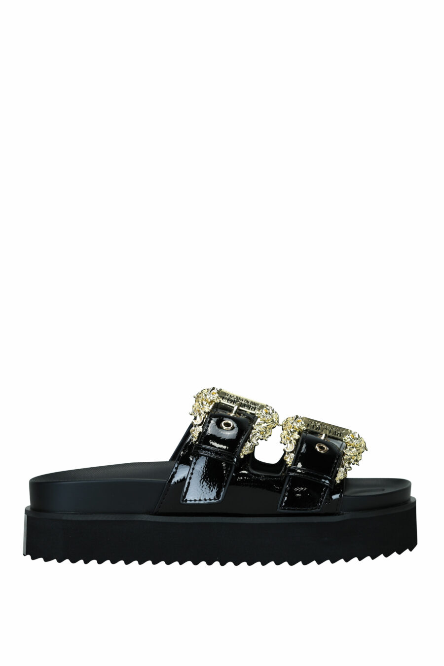 Black sandals with gold baroque double buckle - 8052019607253