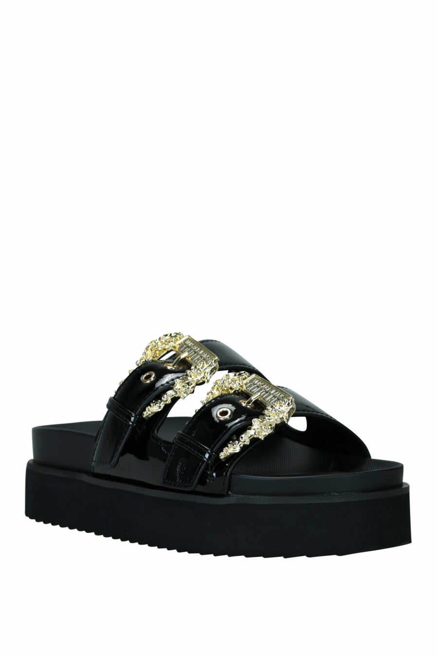 Black sandals with gold baroque double buckle - 8052019607253 1