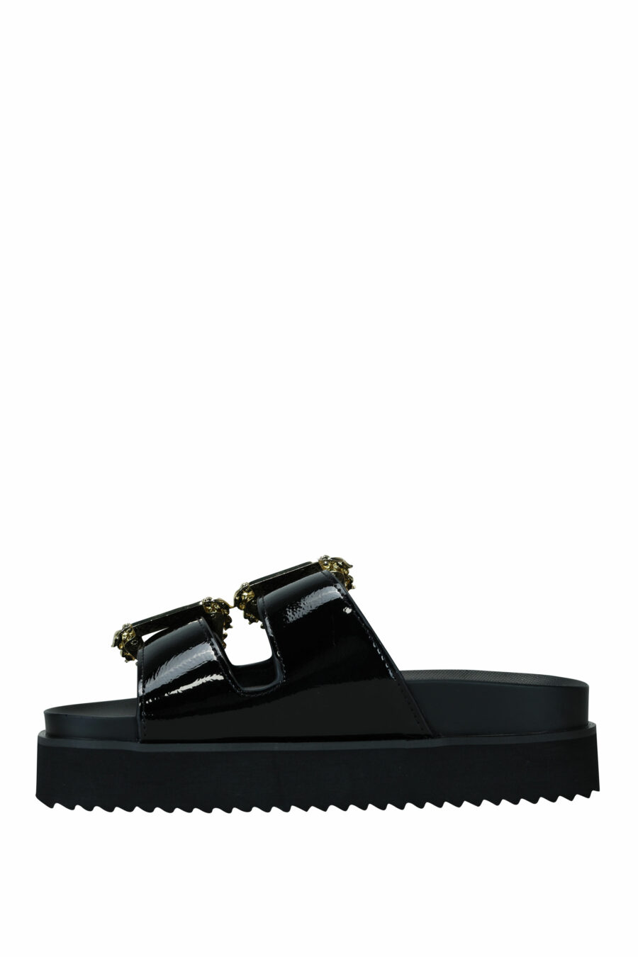 Sandales noires avec double boucle baroque dorée - 8052019607253 2