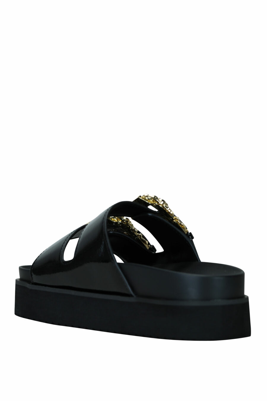 Sandalias negras con doble hebilla barroca dorada - 8052019607253 4