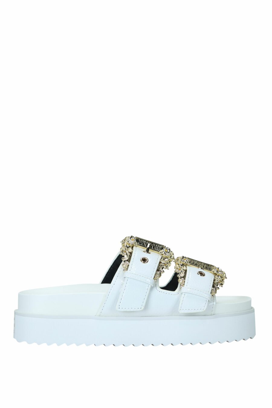 White sandals with gold baroque double buckle - 8052019607314