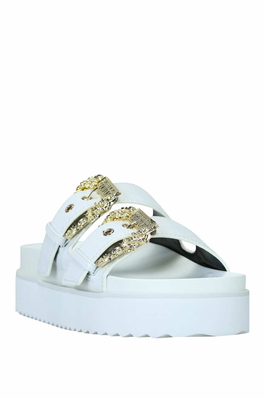 White sandals with gold baroque double buckle - 8052019607314 1
