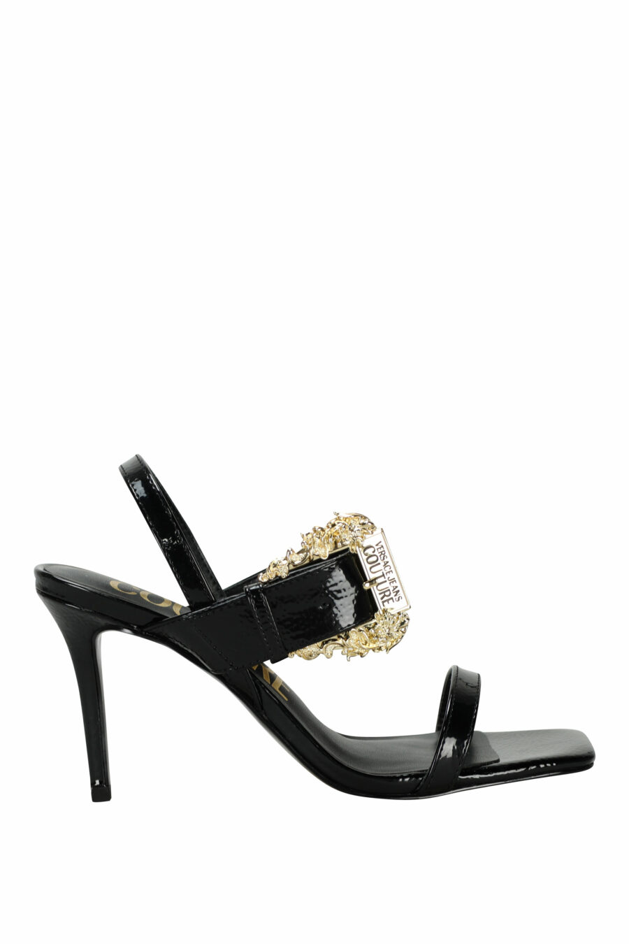 Black stiletto heels with golden baroque buckle - 8052019607789