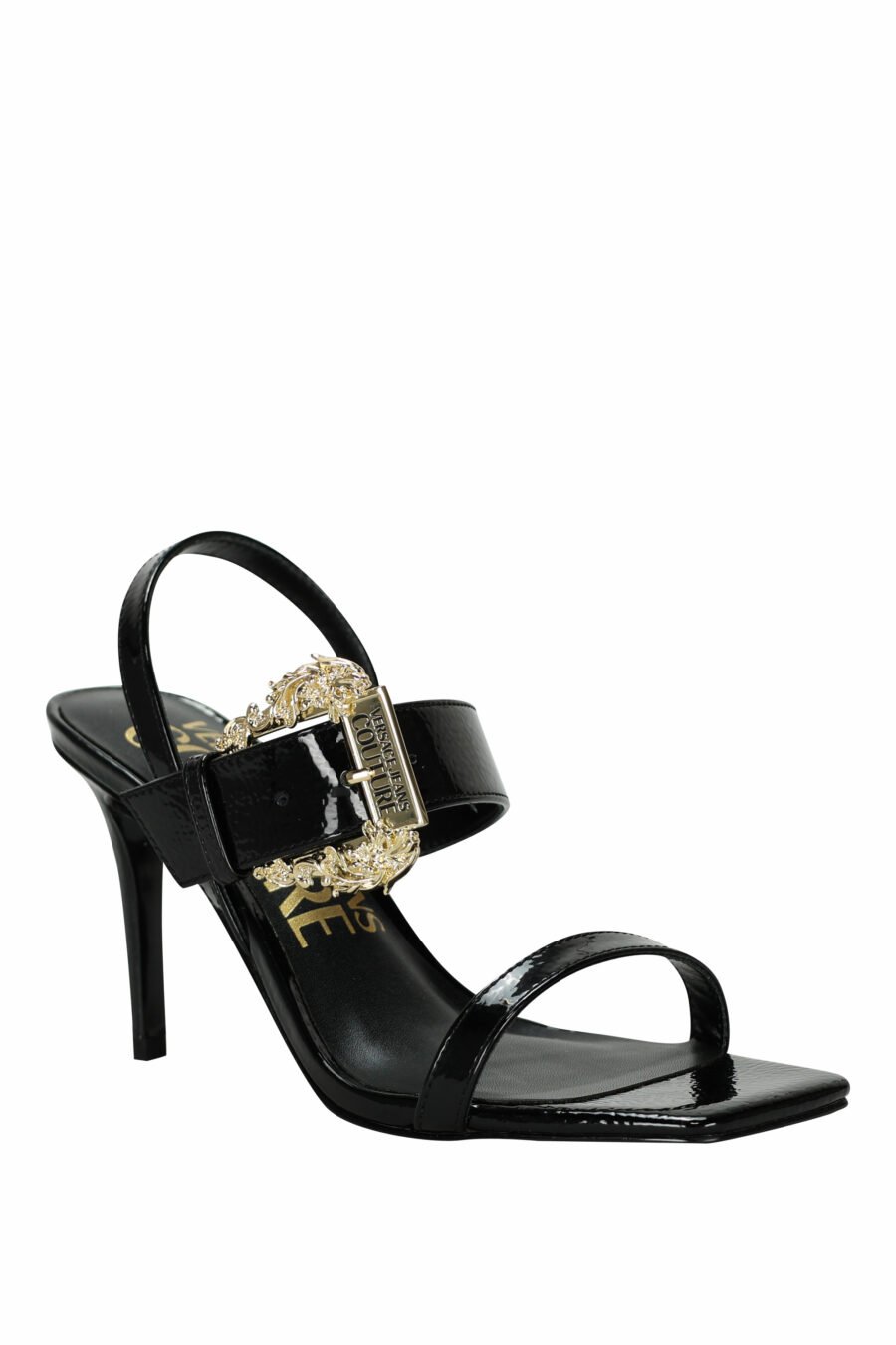 Black stiletto heels with gold baroque buckle - 8052019607789 1