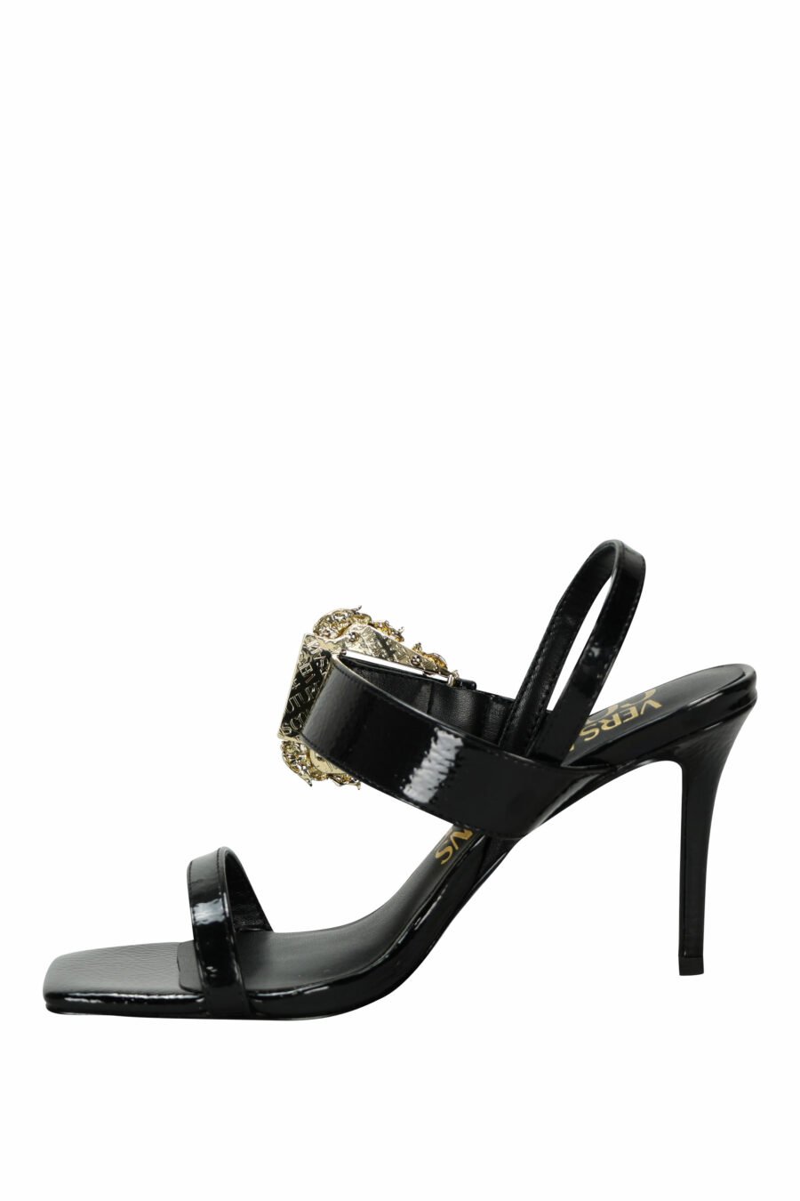 Black stiletto heels with gold baroque buckle - 8052019607789 2