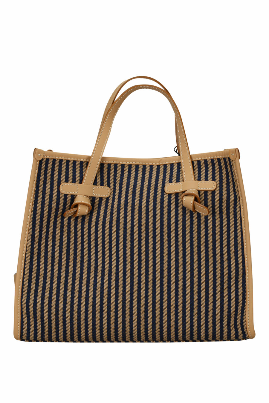 Miss Marcella" mini shopper bag in pink with blue lines and mini logo - 8057145894324 2