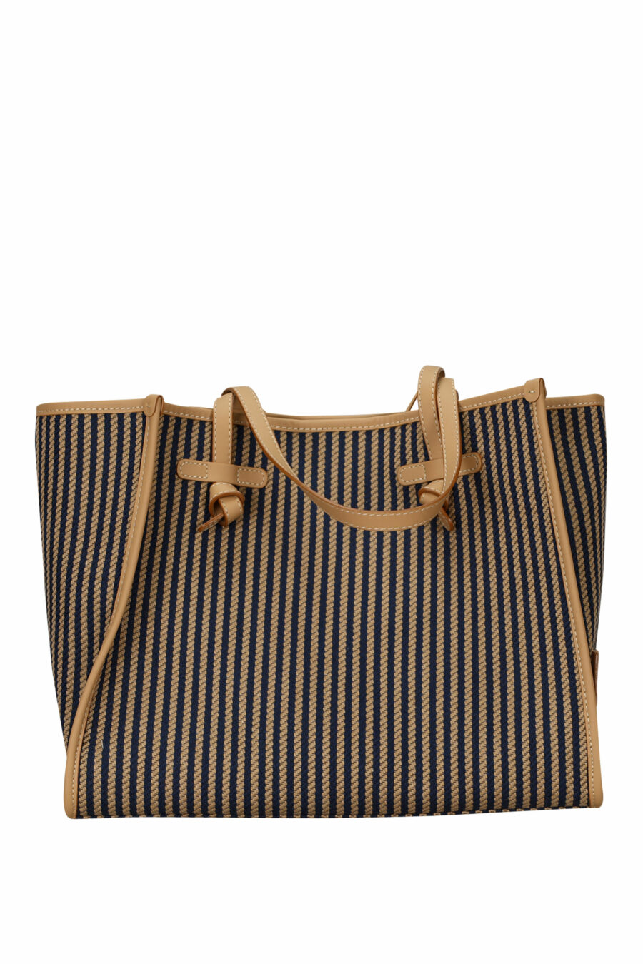 Shopper Tasche "Marcella" braun mit dunkelblauen Linien und Minilogo - 8057145894331