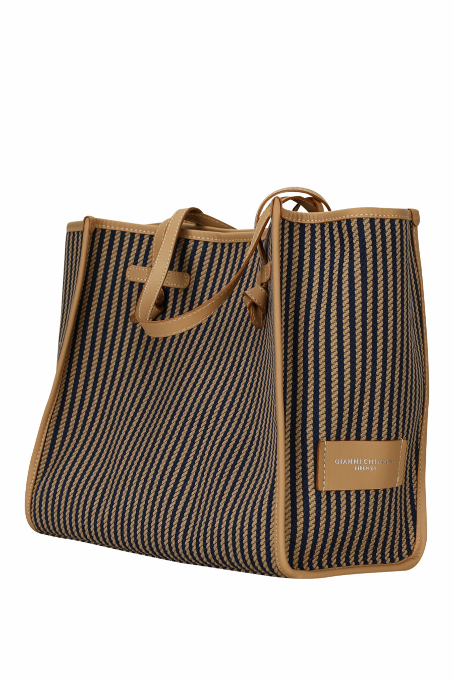 Shopper bag "Marcella" brown with dark blue lines and minilogo - 8057145894331 1