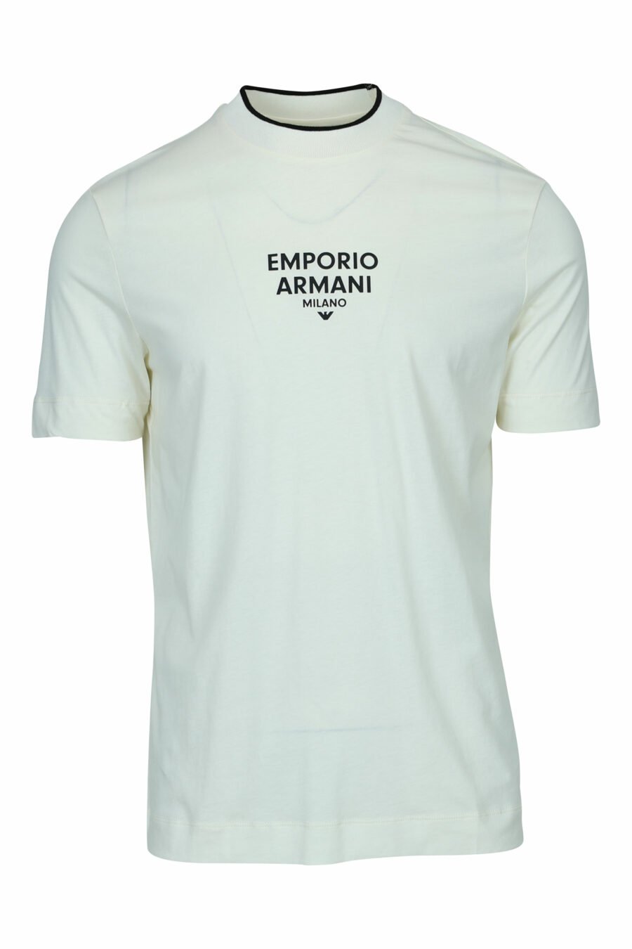 Cream-coloured T-shirt with centred "emporio" minilogo - 8057970991724