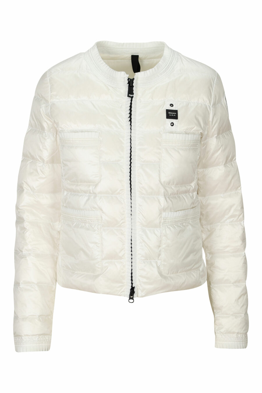 Weiße Jacke mit geraden Linien und seitlichem Logoaufnäher - 8058610764784