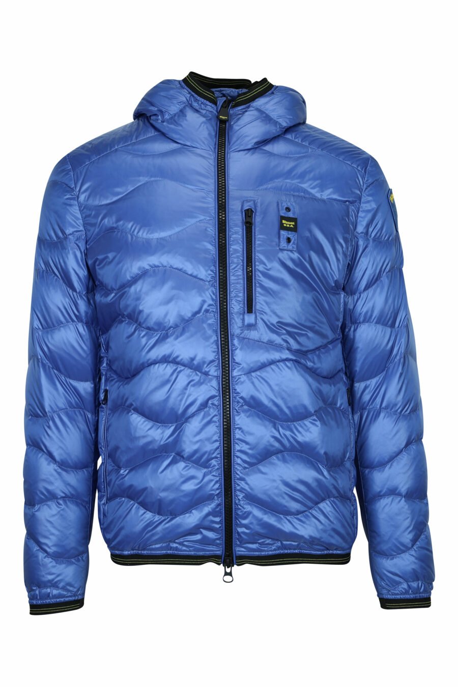 Blue jacket with diagonal lines and hood - 8058610797508