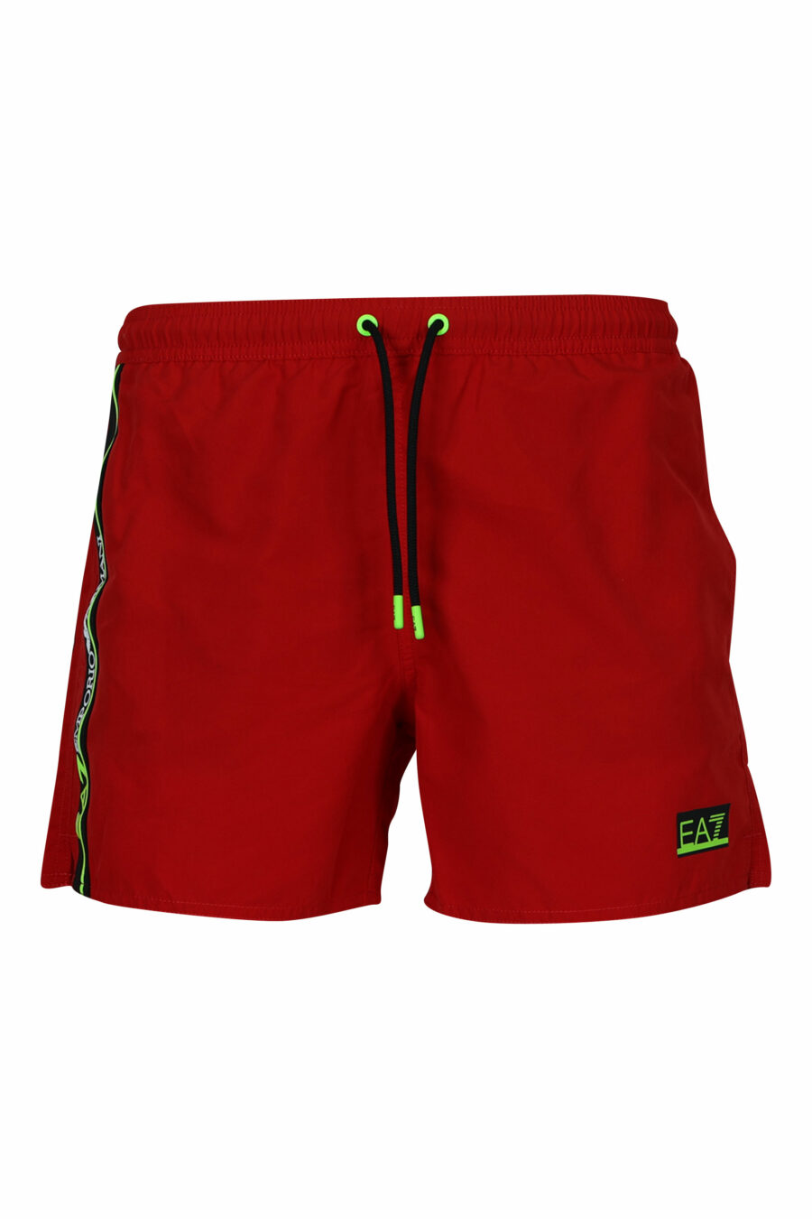 Red swimming costume with side "lux identity" maxilogo with lime green line - 8058947151806
