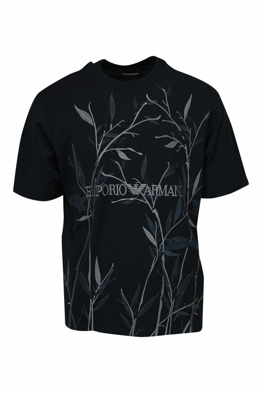 Schwarzes T-Shirt mit Blattdruck und Maxilogo "emporio" - 8058947296163