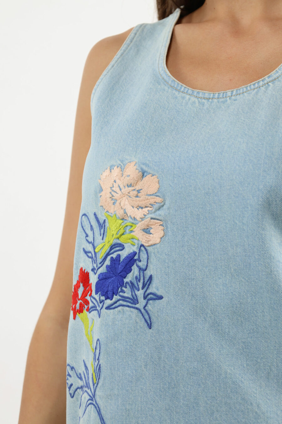 Vestido vaquero azul con logo "drawn flowers" - 109530