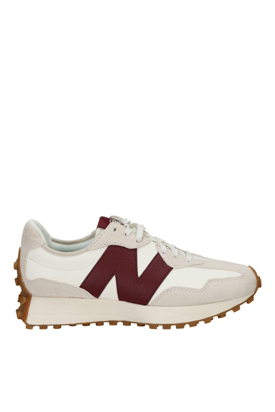 Zapatillas blancas con beige "327" y logo "N" vinotinto - 194768771989
