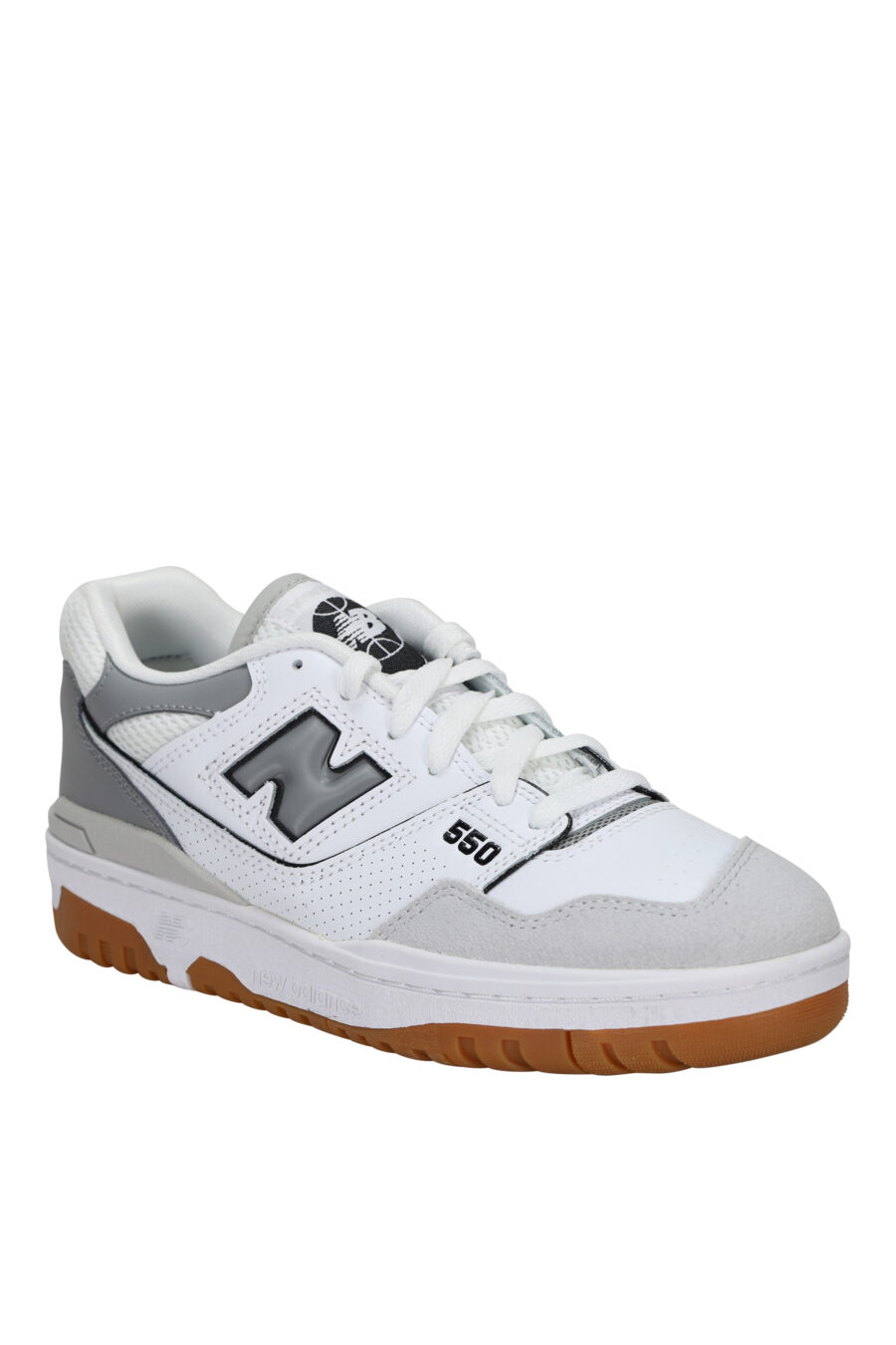 Zapatillas blancas con gris y suela marrón "550" con logo "N" gris - 197375689111 1