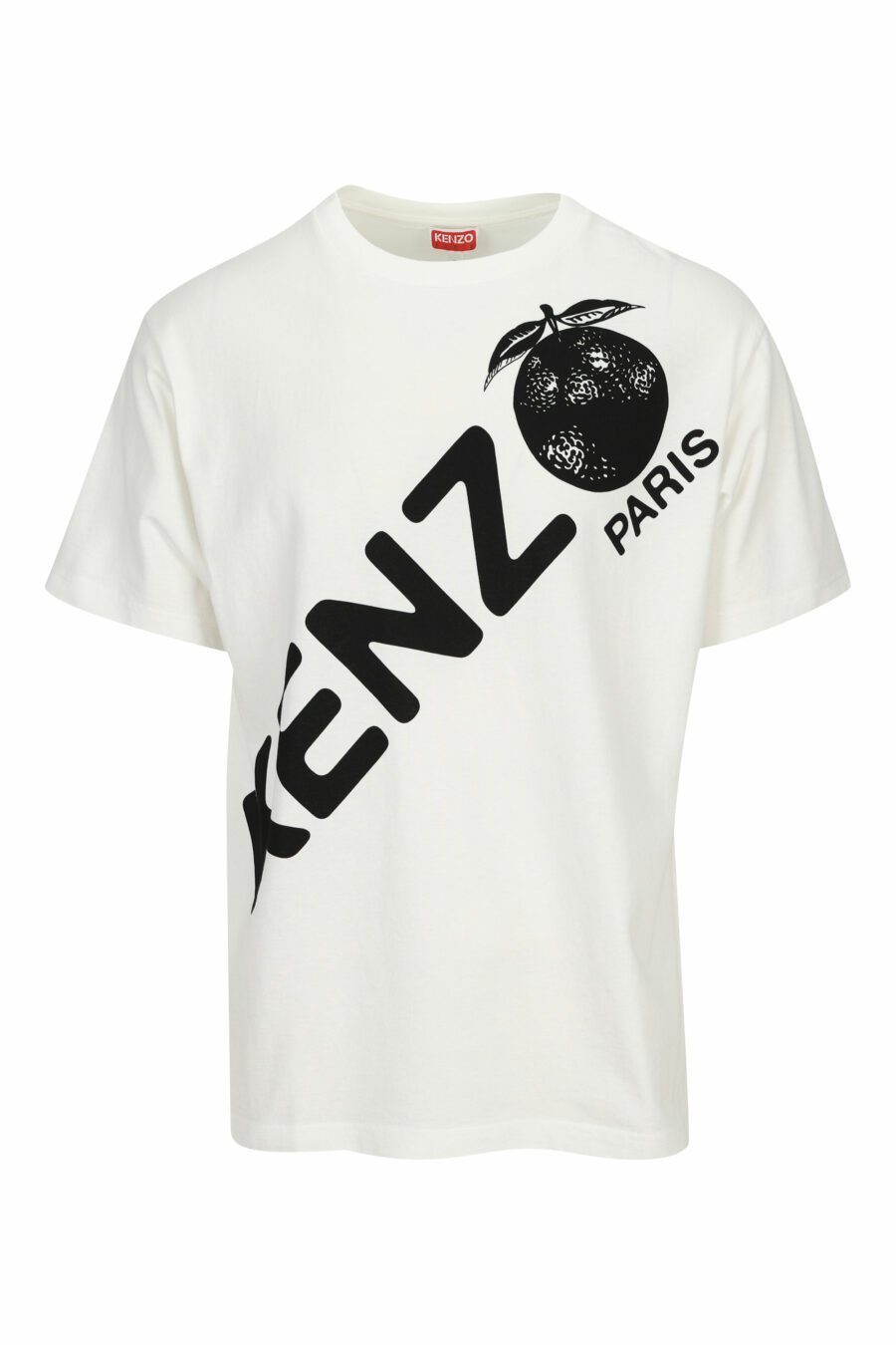Weißes T-Shirt mit diagonalem Maxilogo "kenzo orange" - 3612230627000