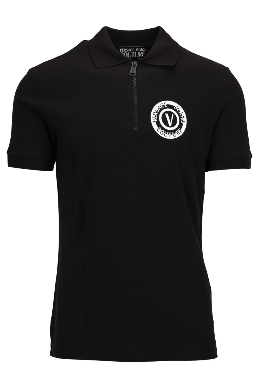 Black polo shirt with zip and circular mini logo - 8052019579598
