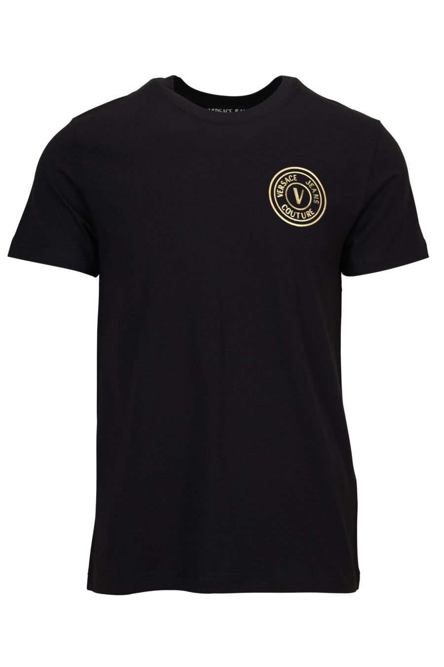 T-shirt noir avec minilogue circulaire brillant doré - 8052019597592