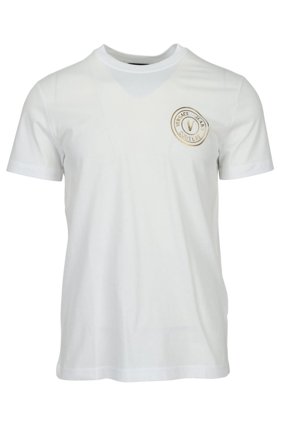 Camiseta blanca con minilogo circular brillante dorado - 8052019599688