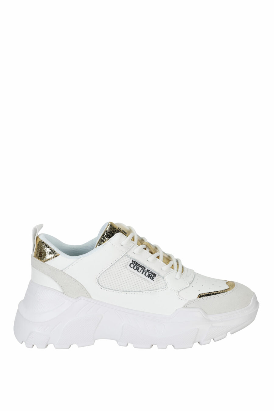 Zapatillas blancas mix con detalles dorados y plataforma - 8052019604764