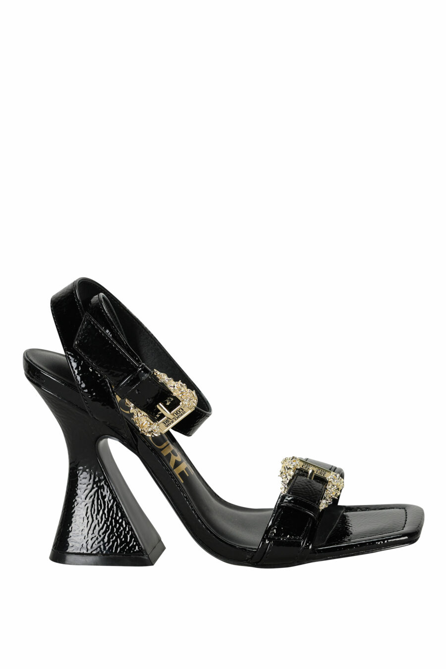 Black heels with gold baroque buckle - 8052019662979