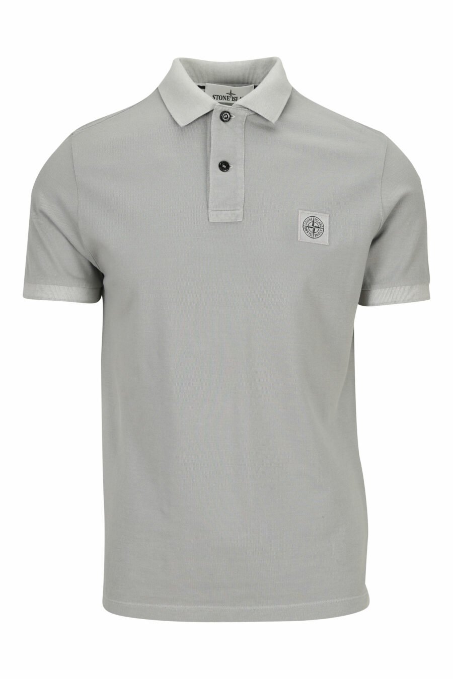 Grey slim fit polo shirt with mini logo compass patch - 8052572902451