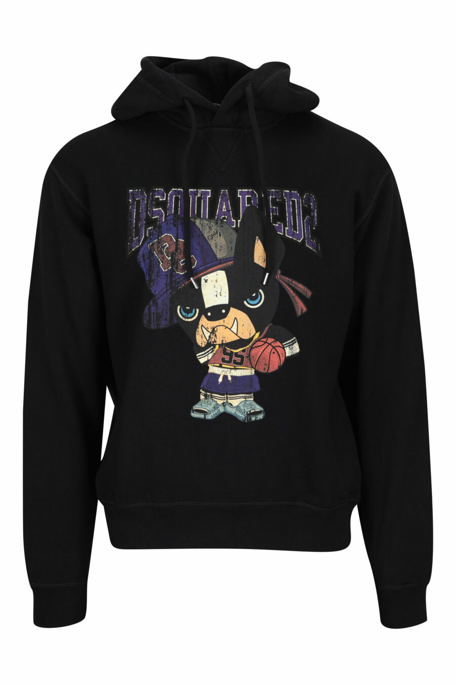 Black hooded sweatshirt with basketball dog print - 8054148258160
