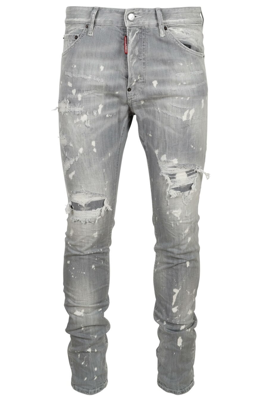 Pantalon en jean gris avec peinture blanche et déchirures - 8054148474218