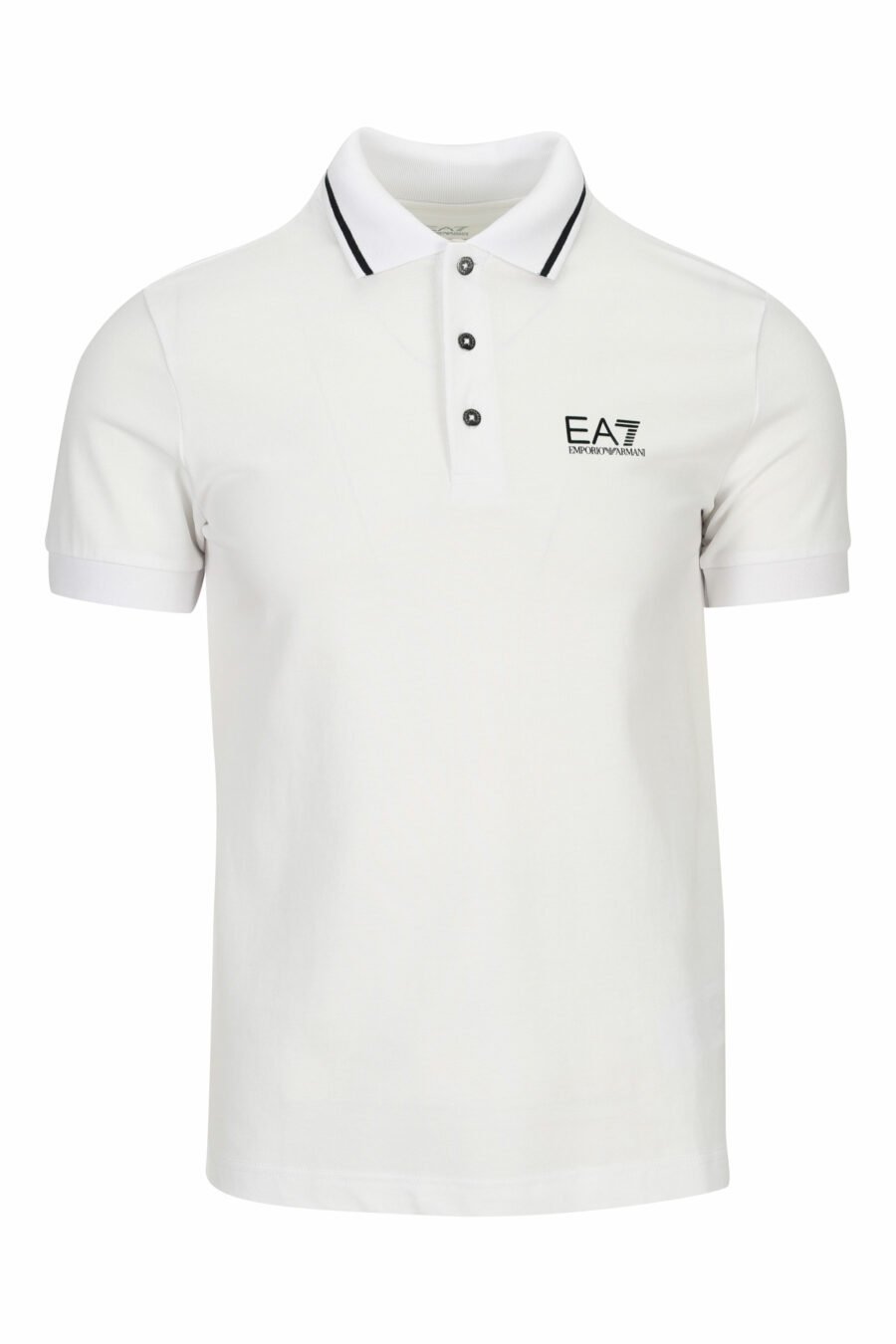 White polo shirt with "lux identity" minilogue and black stripes on the collar - 8055187161060