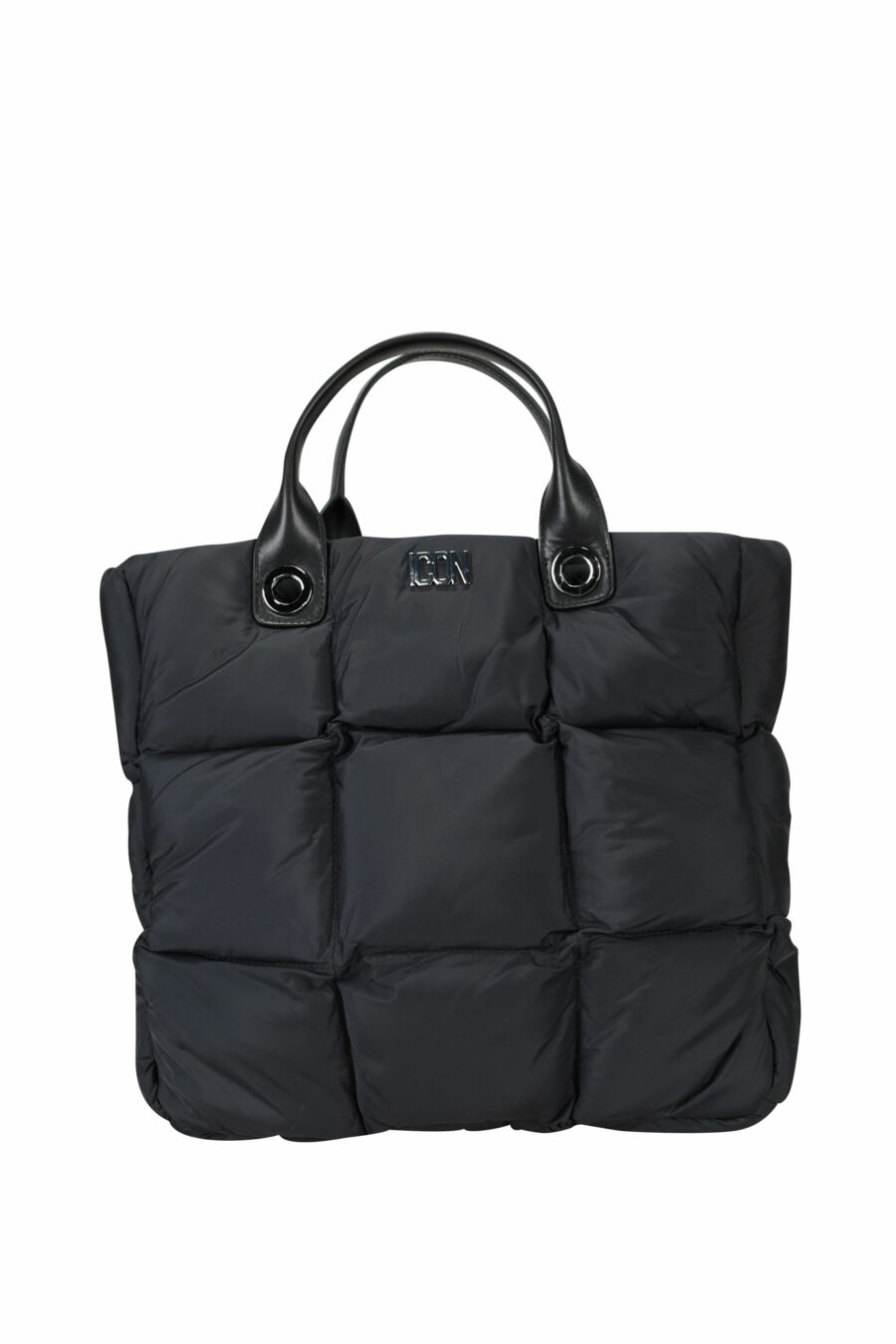 Black shopper bag with metal logo - 8055777276341