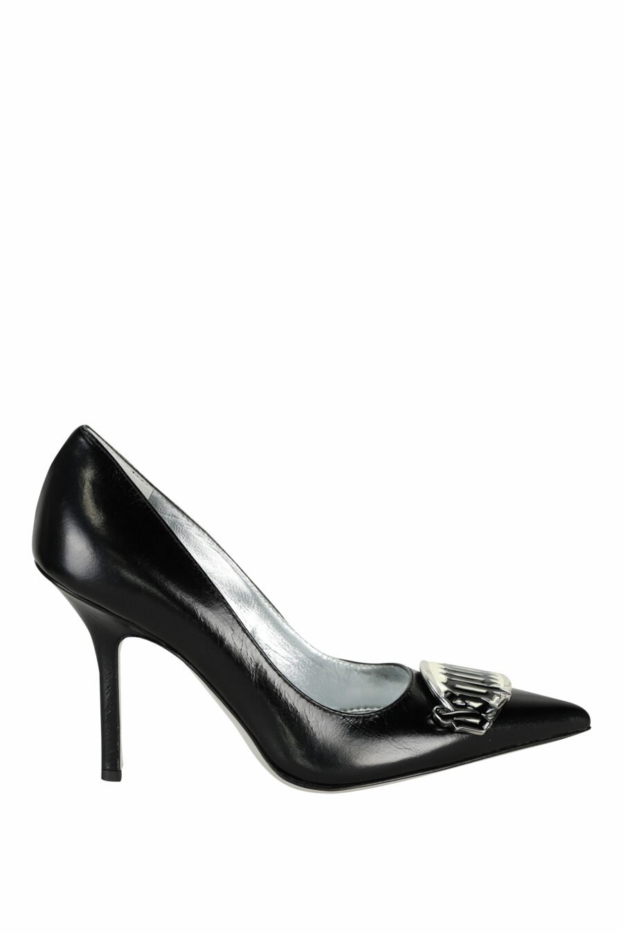 Black heels with silver metal logo - 8055777298886