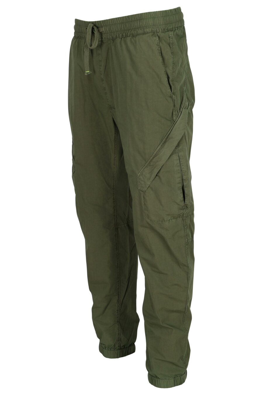 Pantalón verde militar estilo cargo con resorte - 8058610767143 1