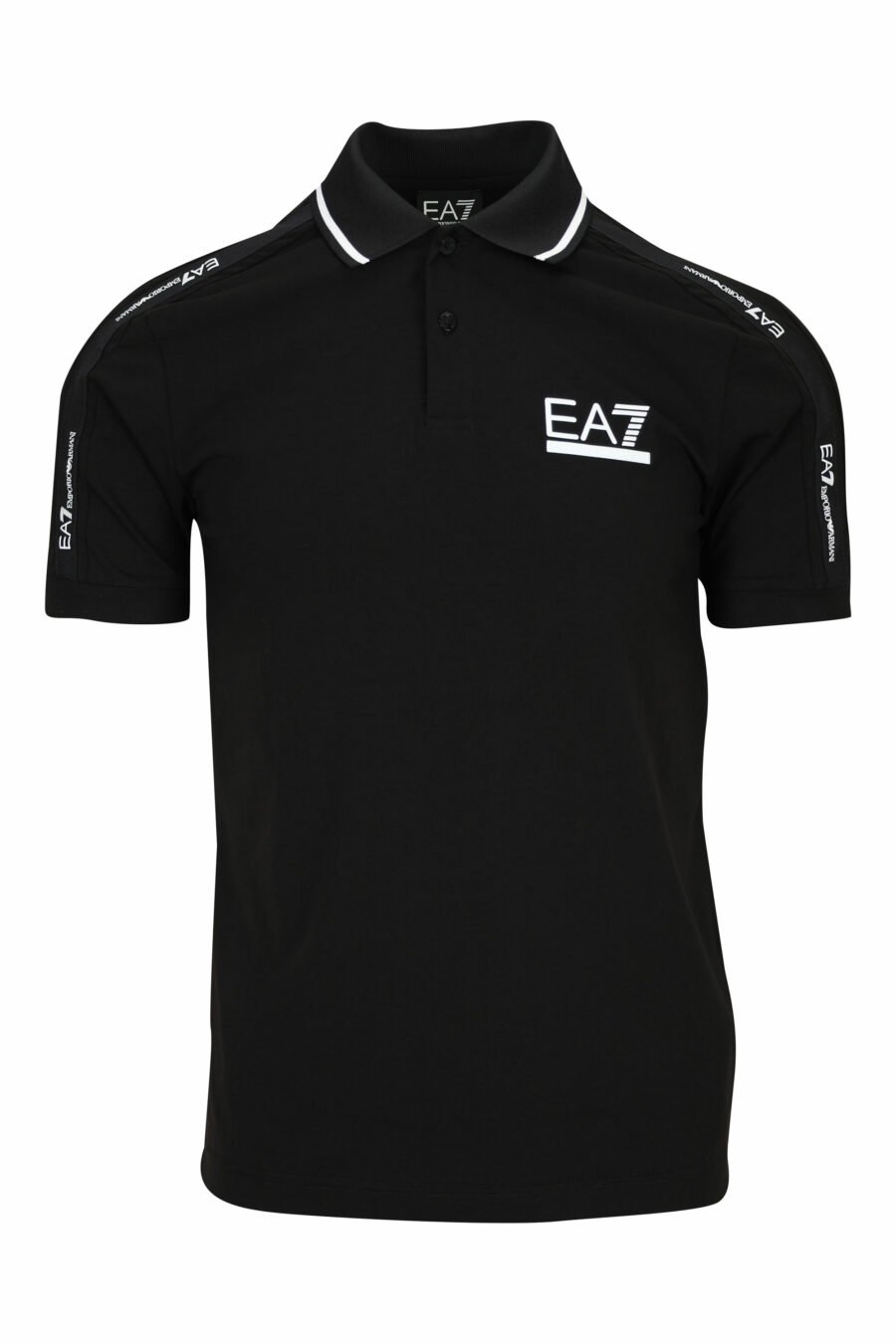 Black polo shirt with mini logo "lux identity" on shoulder band - 8058947458943