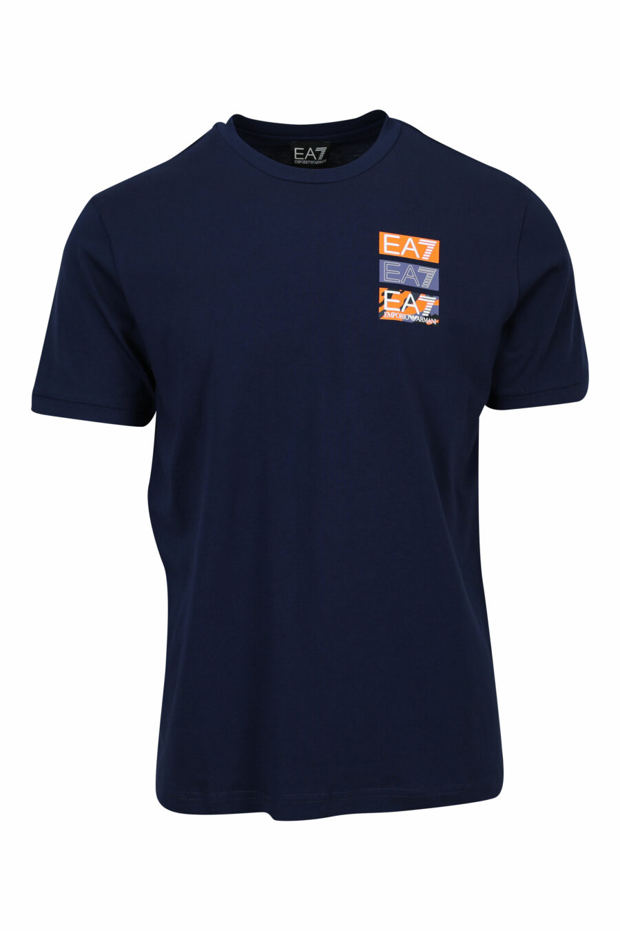 Camiseta azul oscuro con minilogo "lux identity" camuflado y estampado detrás - 8058947479764