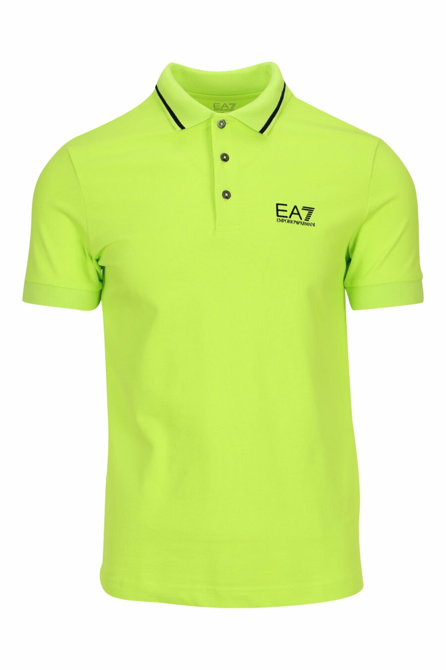 Lime green polo shirt with "lux identity" minilogue and white lines on collar - 8058947503650