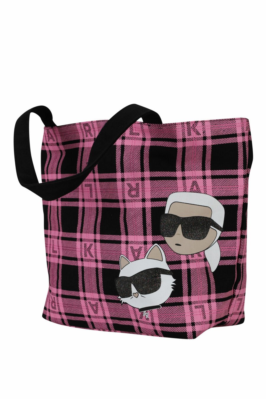 Tote bag reversible negro y rosa con maxilogo "choupette y karl" - 8720744676225 1