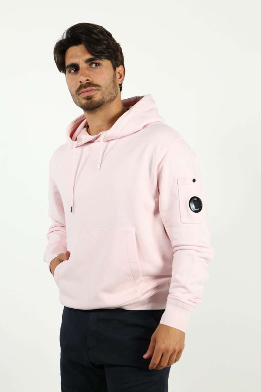Sudadera rosa con capucha y bolsillo con minilogo lente - number13635