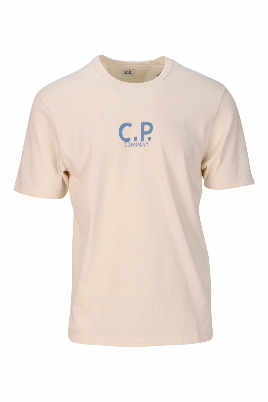 Camiseta beige con maxilogo azul y estampado detrás - 7620943690200